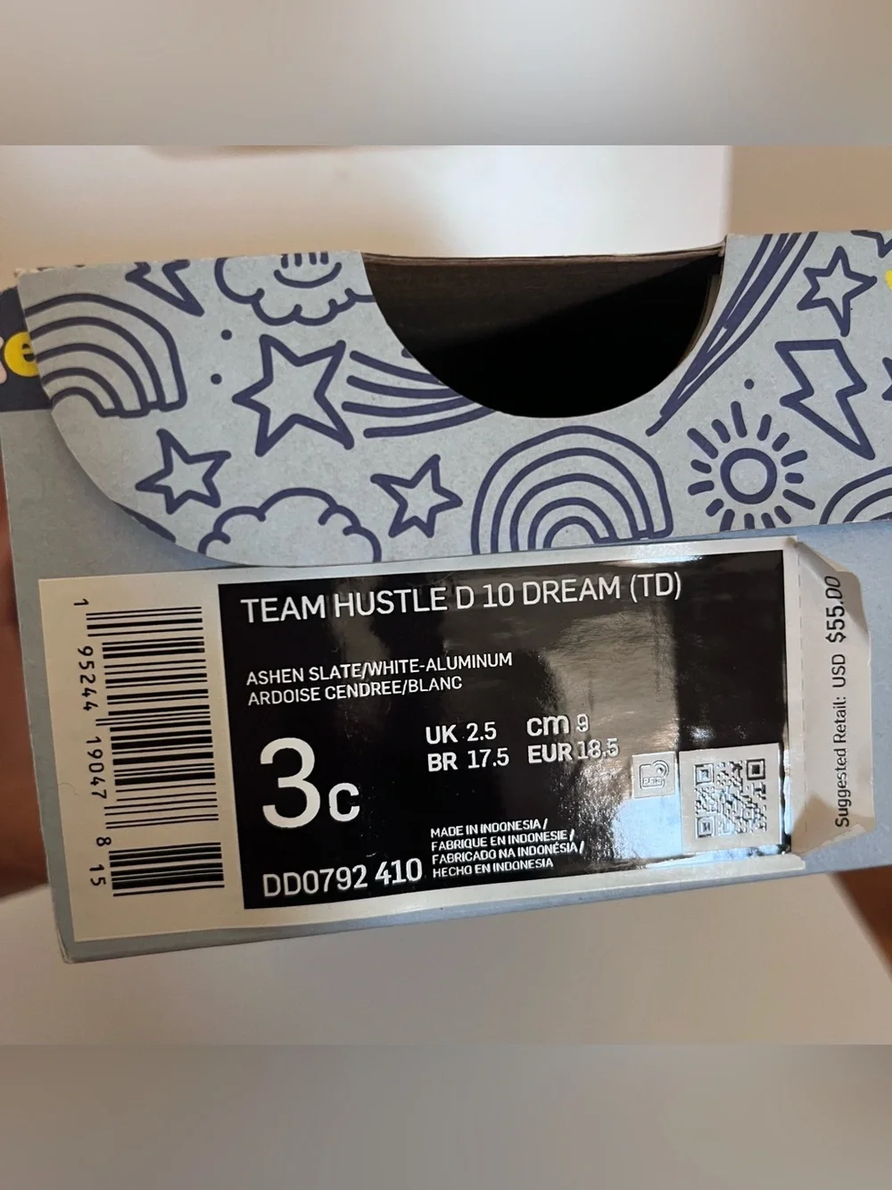 Nike Team Hustle D 10 Dream (TD) Toddler 3C Sneaker Strap Mesh Gray/White
